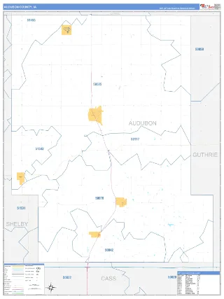 Audubon County, IA Business Reference style ZIP Code wall map