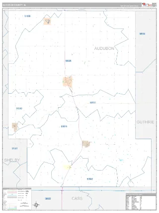 Audubon County, IA Classic style ZIP Code wall map