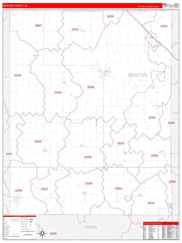 Benton County, IA ZIP Code Wall Map, RedLine style