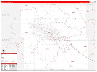 Black Hawk County, IA RedLine style ZIP Code wall map