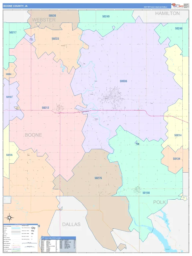 Boone County, IA ZIP Code Wall Map, ColorCast style