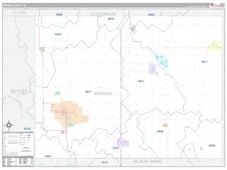 Bremer County, IA Classic style ZIP Code wall map