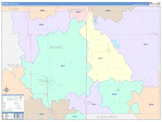 Bremer County, IA ColorCast style ZIP Code wall map