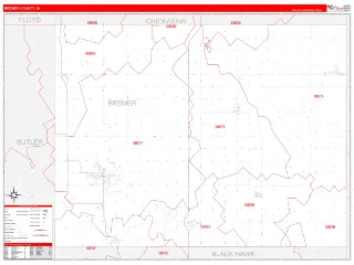 Bremer County, IA RedLine style ZIP Code wall map