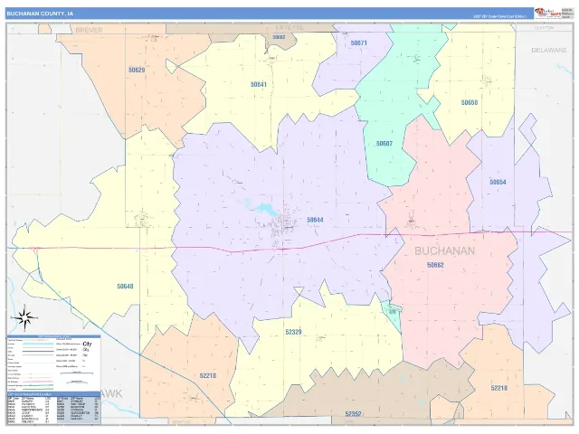 Buchanan County, IA ZIP Code Wall Map, ColorCast style