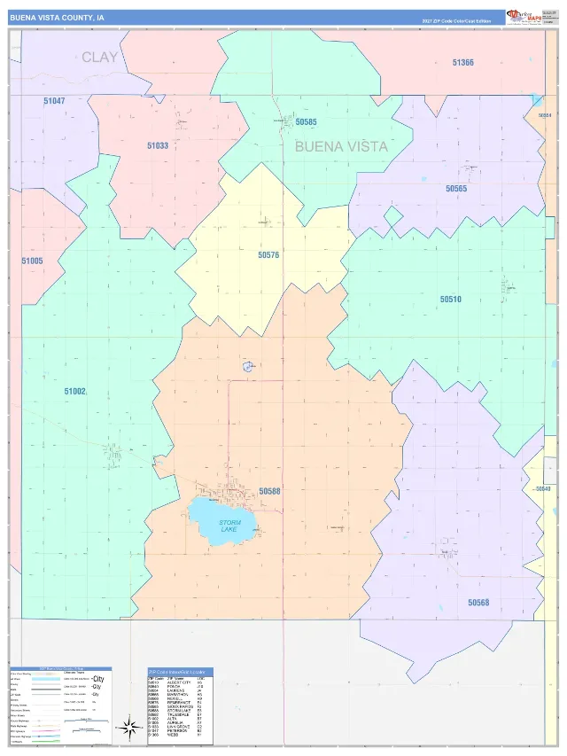 Buena Vista County, IA ZIP Code Wall Map, ColorCast style