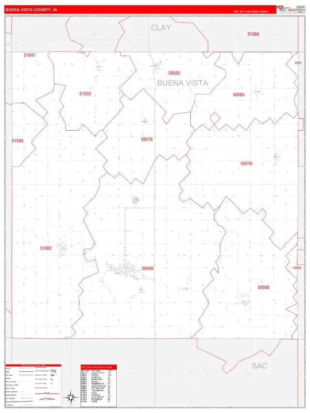 Buena Vista County, IA ZIP Code Wall Map, RedLine style