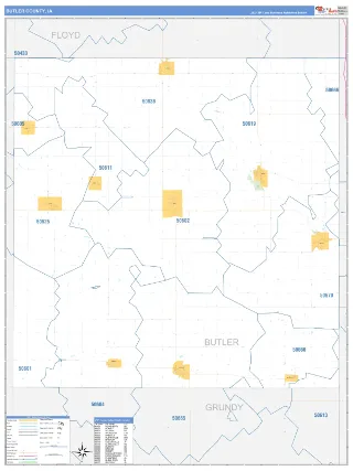Butler County, IA Business Reference style ZIP Code wall map