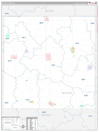 Butler County, IA Classic style ZIP Code wall map