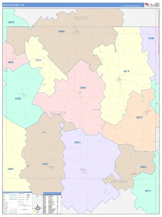 Butler County, IA ColorCast style ZIP Code wall map