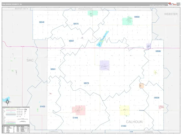 Calhoun County, IA ZIP Code Wall Map, Classic style