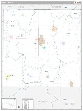 Carroll County, IA Classic style ZIP Code wall map