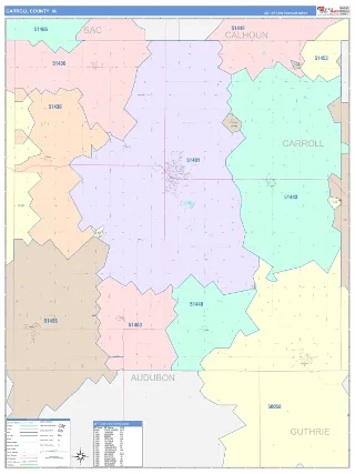 Carroll County, IA ColorCast style ZIP Code wall map