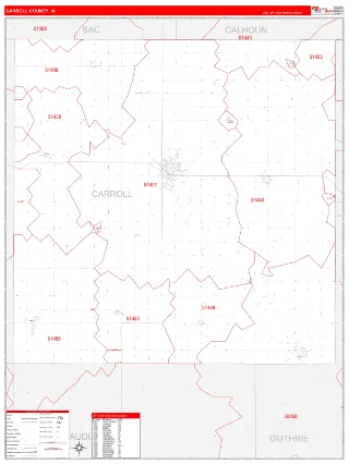 Carroll County, IA RedLine style ZIP Code wall map
