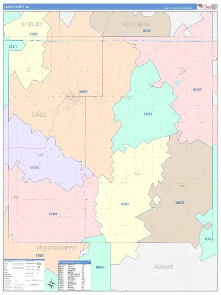 Cass County, IA ColorCast style ZIP Code wall map