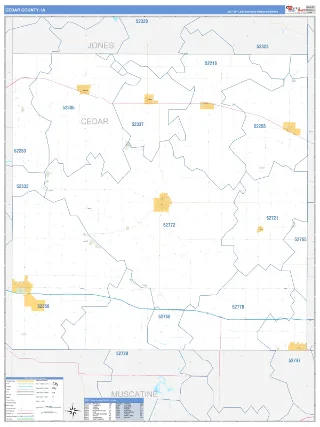 Cedar County, IA Business Reference style ZIP Code wall map