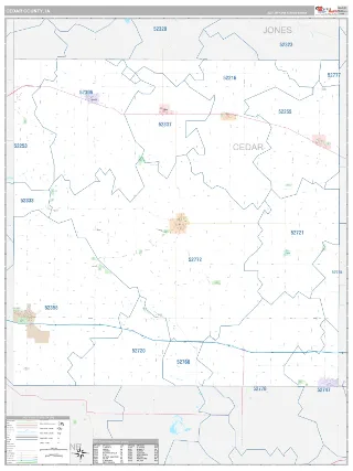 Cedar County, IA Classic style ZIP Code wall map