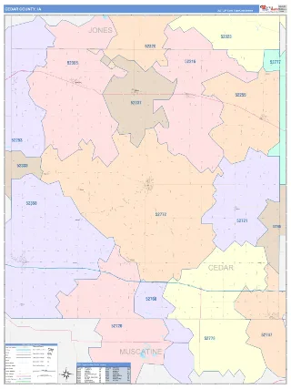 Cedar County, IA ColorCast style ZIP Code wall map