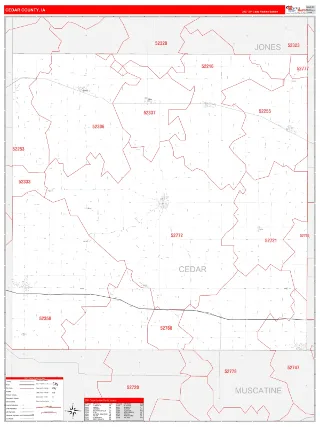 Cedar County, IA RedLine style ZIP Code wall map