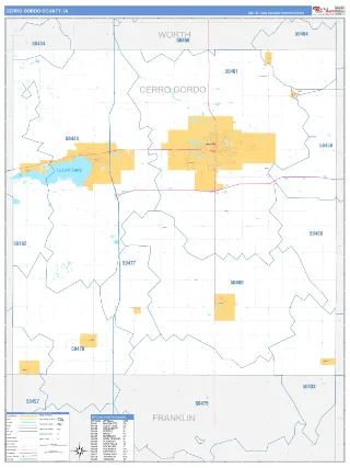 Cerro Gordo County, IA Business Reference style ZIP Code wall map