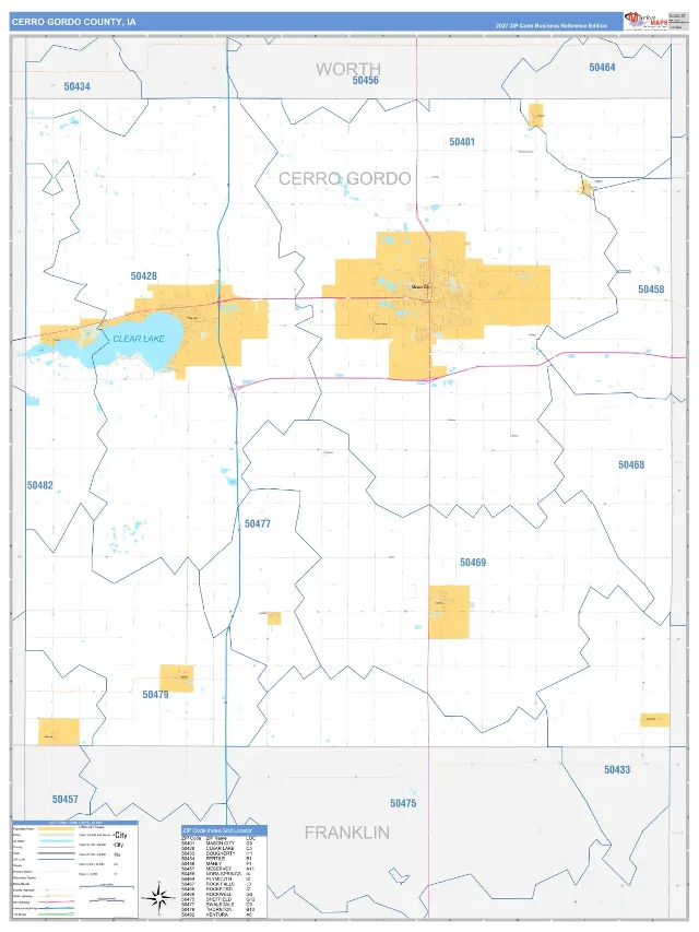 Cerro Gordo County, IA ZIP Code Wall Map, Business Reference style