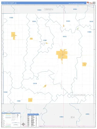 Cherokee County, IA Business Reference style ZIP Code wall map