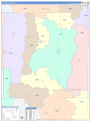 Cherokee County, IA ColorCast style ZIP Code wall map