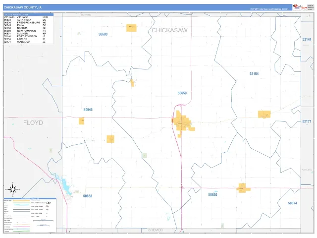 Chickasaw County, IA ZIP Code Wall Map, Business Reference style