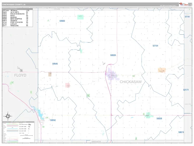 Chickasaw County, IA ZIP Code Wall Map, Classic style
