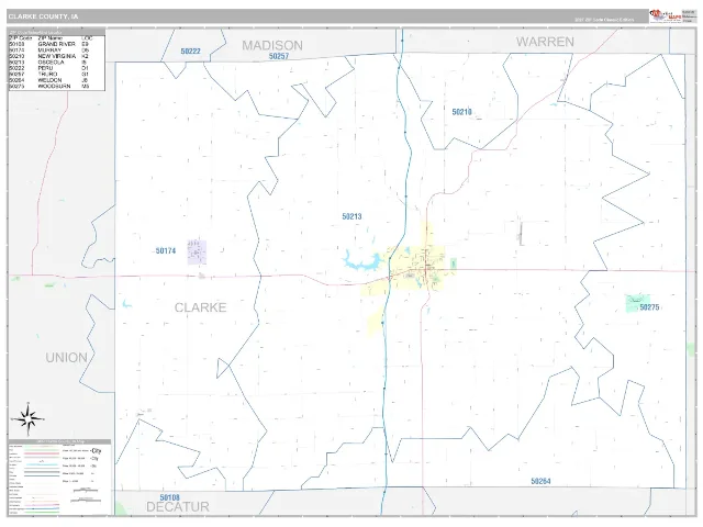 Clarke County, IA ZIP Code Wall Map, Classic style