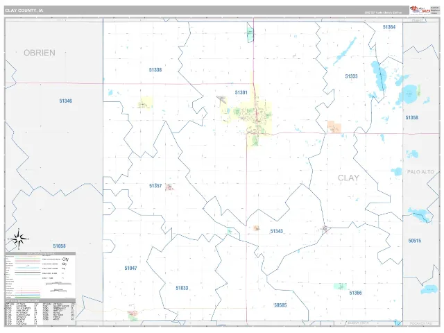 Clay County, IA ZIP Code Wall Map, Classic style