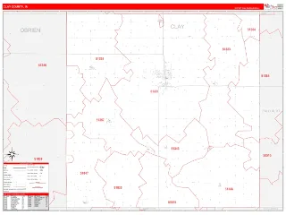 Clay County, IA RedLine style ZIP Code wall map