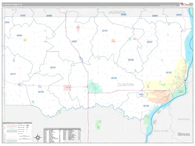 Clinton County, IA ZIP Code Wall Map, Classic style