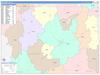 Crawford County, IA ColorCast style ZIP Code wall map