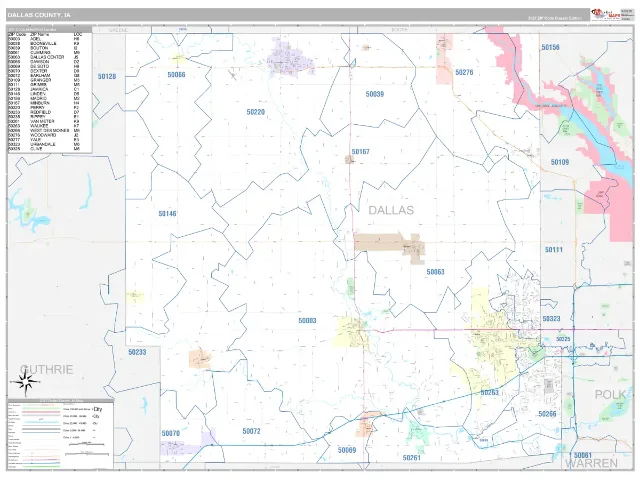 Dallas County, IA ZIP Code Wall Map, Classic style