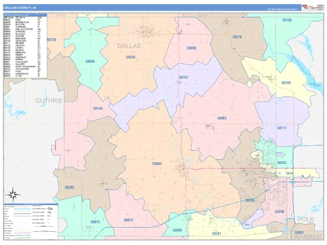 Dallas County, IA ZIP Code Wall Map, ColorCast style