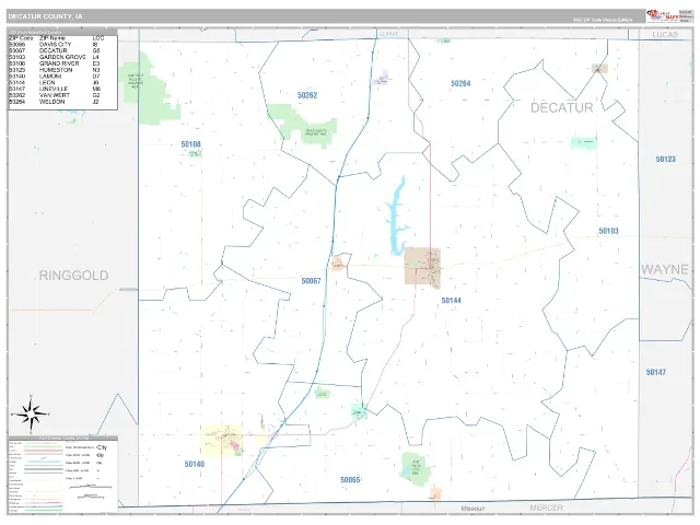 Decatur County, IA ZIP Code Wall Map, Classic style