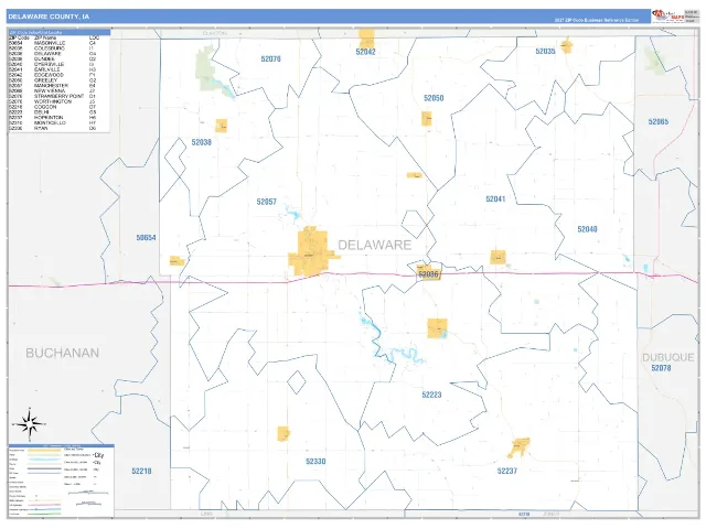 Delaware County, IA ZIP Code Wall Map, Business Reference style