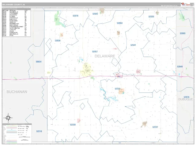 Delaware County, IA ZIP Code Wall Map, Classic style