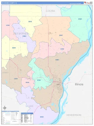 Des Moines County, IA ColorCast style ZIP Code wall map
