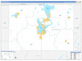 Dickinson County, IA Business Reference style ZIP Code wall map