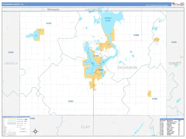 Dickinson County, IA ZIP Code Wall Map, Business Reference style