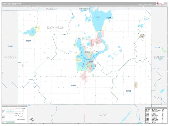 Dickinson County, IA ZIP Code Wall Map, Classic style