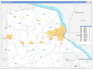 Dubuque County, IA Business Reference style ZIP Code wall map