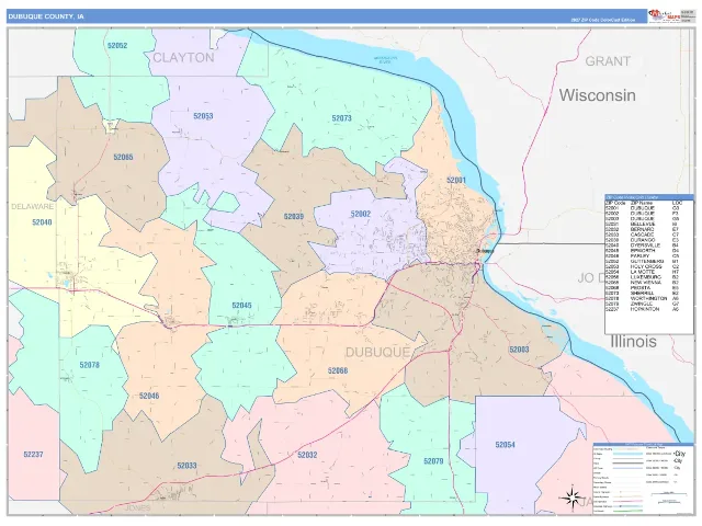 Dubuque County, IA ZIP Code Wall Map, ColorCast style