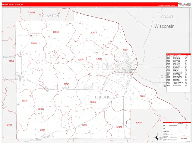 Dubuque County, IA ZIP Code Wall Map, RedLine style
