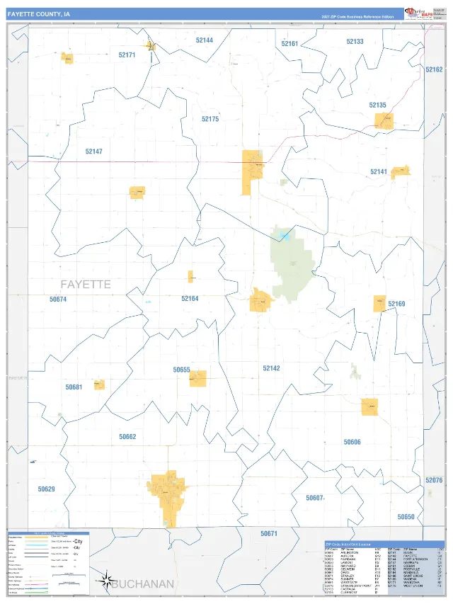 Fayette County, IA ZIP Code Wall Map, Business Reference style