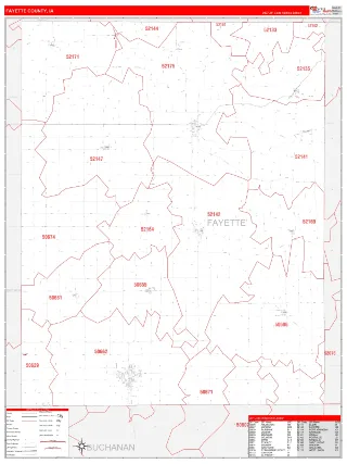 Fayette County, IA RedLine style ZIP Code wall map