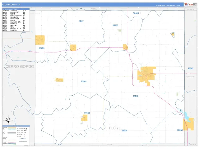 Floyd County, IA ZIP Code Wall Map, Business Reference style