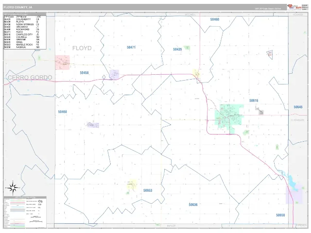 Floyd County, IA ZIP Code Wall Map, Classic style